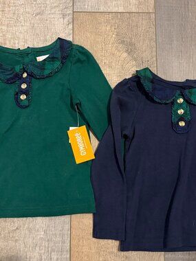 NWT Lot of 2 Twin Girl Long Sleeve Tops 2T Peter Pan Collar Gymboree